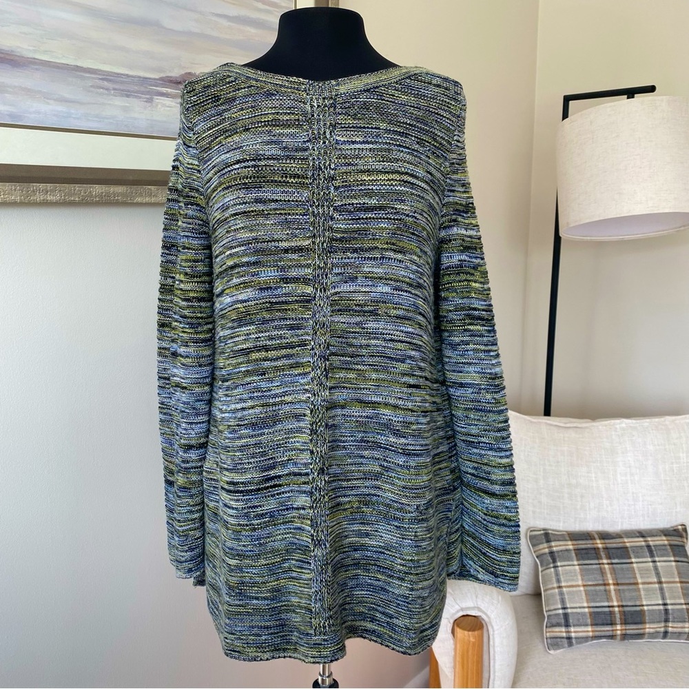 J. Jill Women's Multicolored Chunky Knit Tunic Sweater Boat Neck